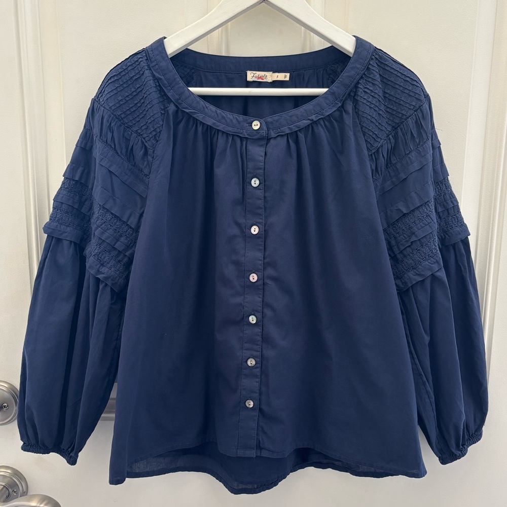 Faherty Navy Organic Cotton Blouse S